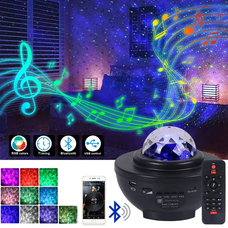 🌌 Remote Control Galaxy Star Projector Lamp with Bluetooth Speaker